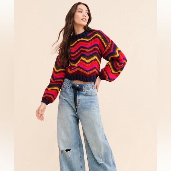 FARM Rio Crochet Vibrant Zigzag Knit Sweater - Picture 4 of 4